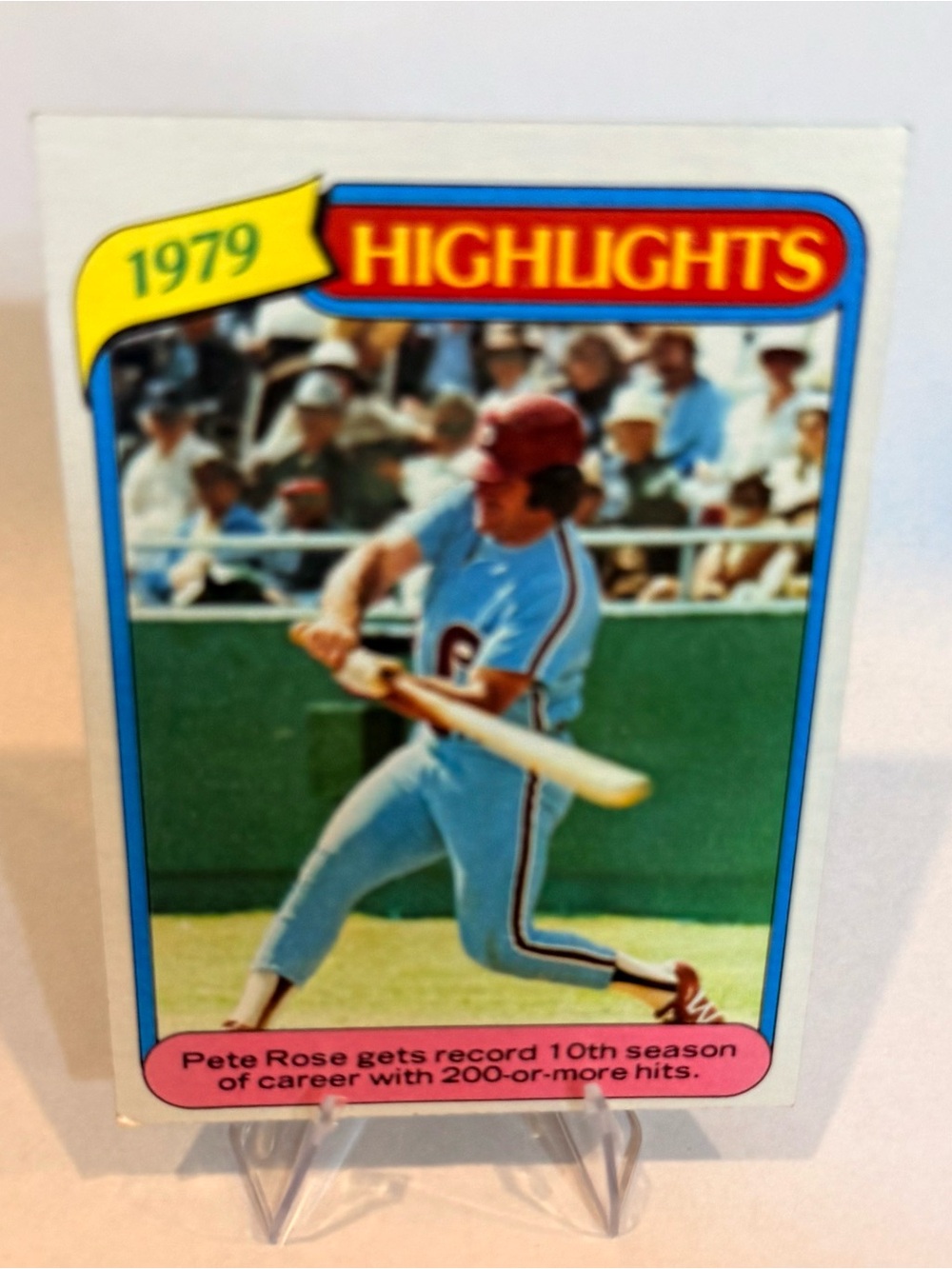 1980 Topps 1979 Highlights# 4 Pete Rose Baseball Card - Blue